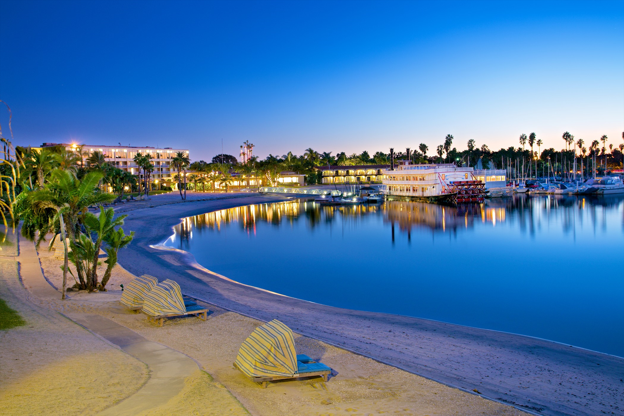 Beach and marina.