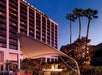 Exterior view of the hotel at night.