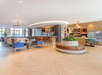 Spacious hotel lobby.