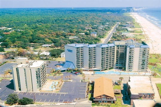 Resort exterior in aerial view.