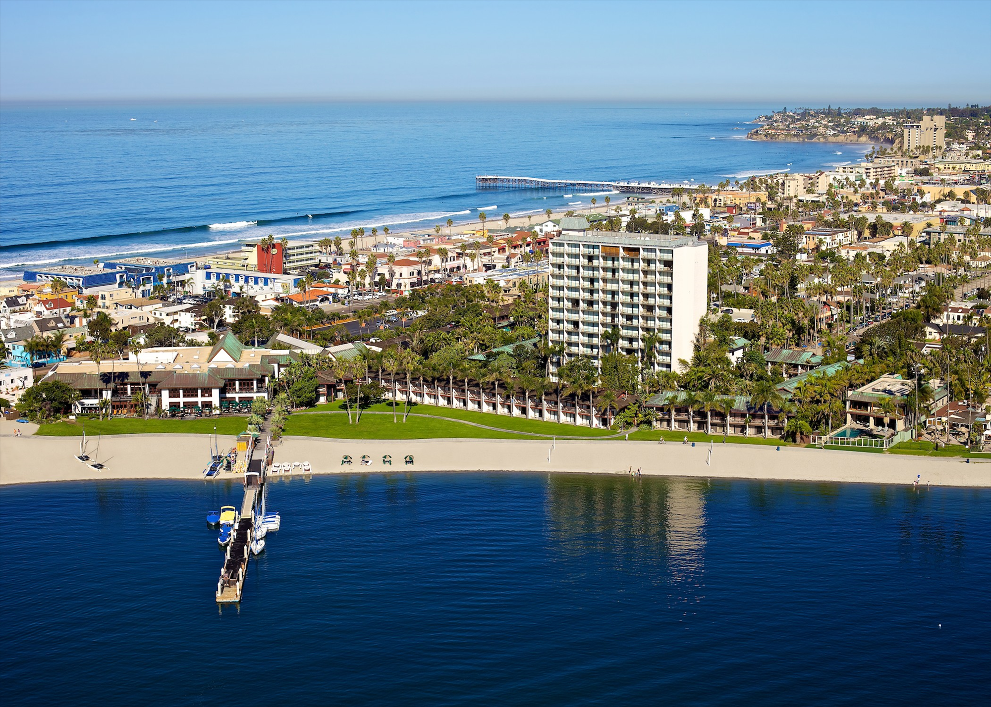 Beachfront resort exterior.