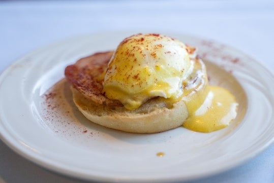 Eggs benedict on the Champagne Brunch Cruise Through Downtown Portland.