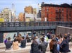A seating area of the High Line Walk on the Chelsea Market, High Line & Hudson Yards Food & History in New York City, NY, USA.