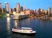 Aerial view of the Circle Line Harbor Lights Sightseeing Cruise at dusk in New York City, New York.