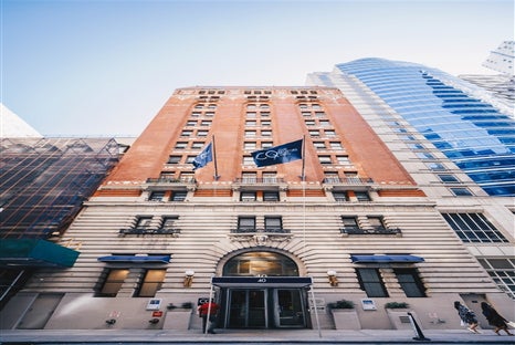 View of the hotel building from the street.