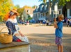 Kid taking a photo of a woman in costume at Colonial Williamsburg in Williamsburg, Virginia