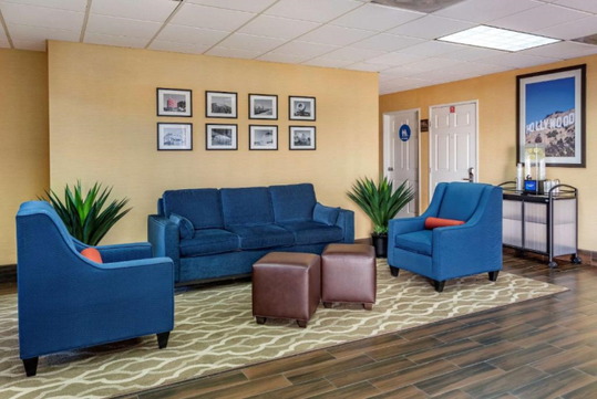 Lobby with comfortable sofa seating area.