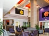 Hotel lobby with ample seating.