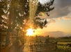 The patio area at Corvallis with the sun setting in the background near Seattle, Washington.