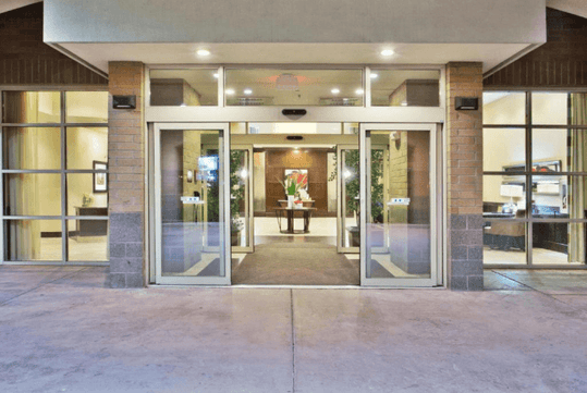 Hotel glass door entrance.