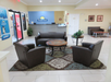 Lobby seating area with leather sofas.