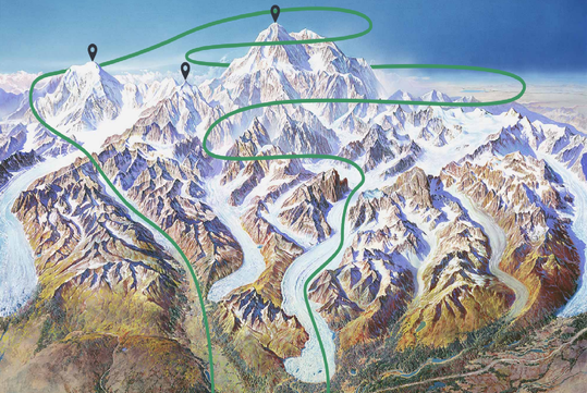 Denali Summit Flight with Glacier Landing flight route.