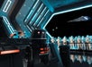 First Order Droid & an army of Stormtroopers behind it in a dark room on the Star Wars Rise of the Resistance ride in Orlando, Florida, USA.