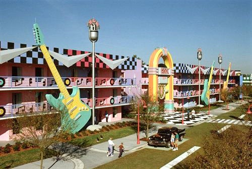 Resort exterior with giant guitars design.