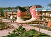 Resort exterior with giant boots design.