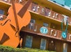 Resort exterior with giant violin design.