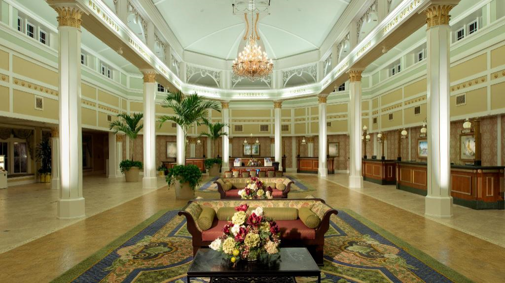 Elegant lobby area with white columns.
