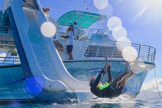Launch down the new Dolphins and You 20-foot waterslide!