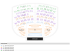 Seating chart for a venue, showing sections labeled A-Z with color-coded price levels for reserved seating in purple, green, blue, and orange. Stage is at the front.