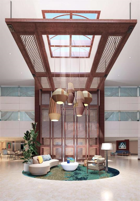 An elegant hotel lobby.