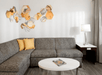 Seating area with a comfortable sofa bed.