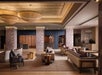 Lobby seating area, front desk, and snack bar.