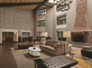 Relaxing lobby with seating area and fire place.