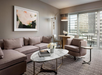 The seating area boasts plush seating, ideal for unwinding in style.