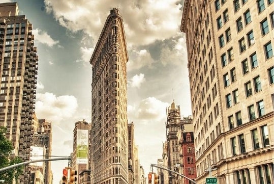 The Flatiron building and surrounding area on the Flatiron Food, History & Architecture Tour in New York City, NY, USA.