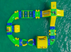 An ariel view of the water inflatable course used on the Fury Water Adventure Ultimate Adventure H2.0 in Key West, Florida.
