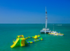 Ariel view of the boat and the inflatable watercourse on the Fury Water Adventure Ultimate Adventure H2.0 in Key West, Florida.