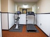 Workout area with stationary bike and treadmill.