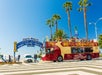 The red double decker bus of Big Bus Los Angeles Classic Tour with Go City Los Angeles All-inclusive Pass.