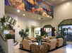 Hotel lobby with a mural painting of the Grand Canyon.