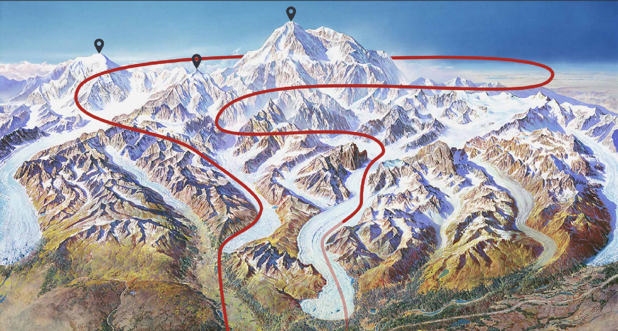 Grand Denali Flightseeing with Optional Glacier Landing flight route.