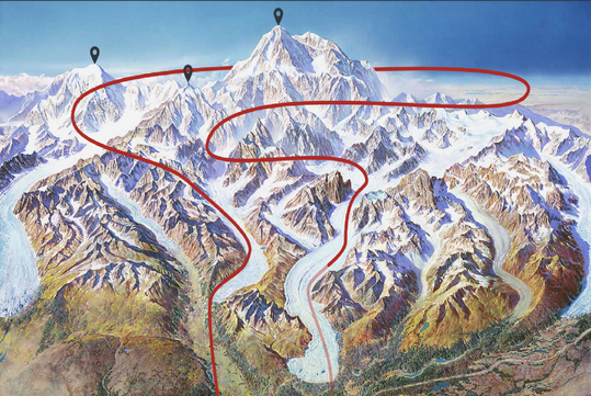 Grand Denali Flightseeing with Optional Glacier Landing flight route.
