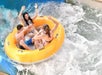 Outdoor pool with fun activities.
