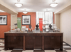 Breakfast area with a variety of breakfast items.