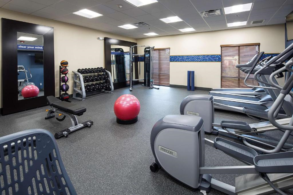 Fitness center with treadmills and other various exercise machines.