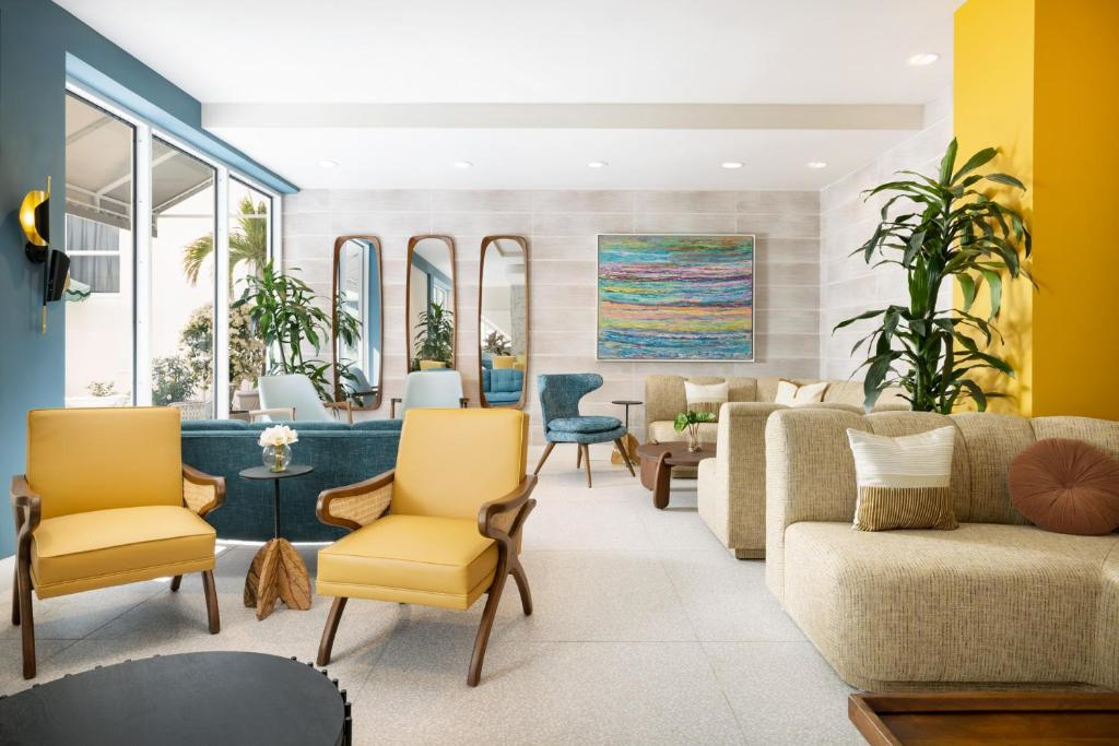 Hotel lobby with ample seating.