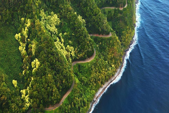 A beautiful aerial view of Kaumahina State Wayside Park with gorgeous views of Maui’s scenic, rugged coastline at this forest park.