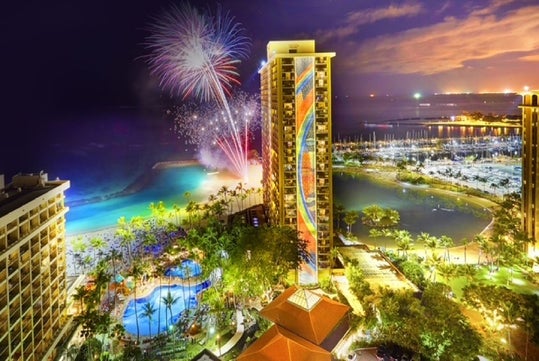 Fireworks illuminate Waikiki skyline