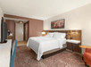 One king bed, sofa bed and a work desk inside non-smoking guest room at Hilton Garden Inn Allentown Bethlehem Airport, PA.