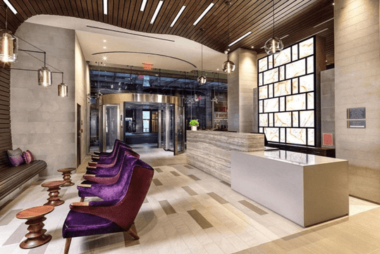 Lobby at Hilton Garden Inn New York Times Square North.