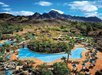 An aerial view of the outdoor pool.