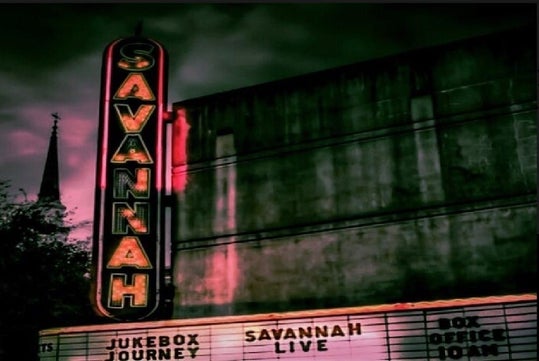 The sign outside the Savannah Theatre on the Historic Savannah Theatre 3 hour Paranormal Tour, Savannah Georgia.