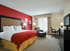 Guest room with one king bed, flat-screen TV, desk, and microwave.