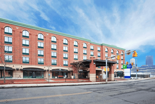Beautiful landscaped hotel exterior.