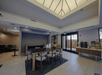 Lobby seating area and coffee station.