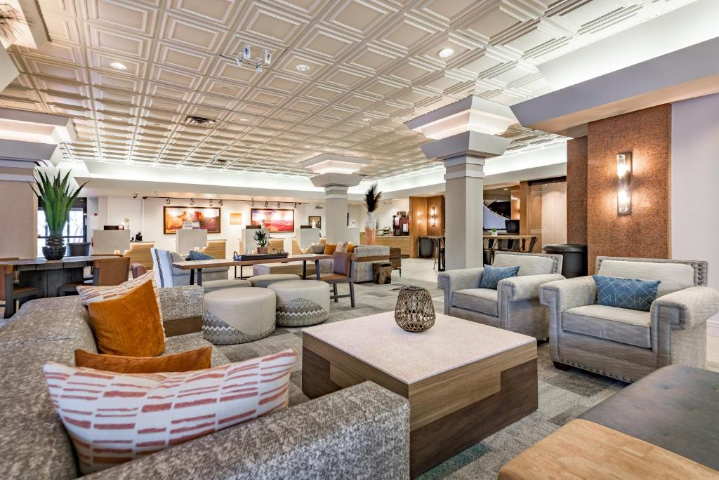 Unwind in the comfortable and stylish lobby lounge area.